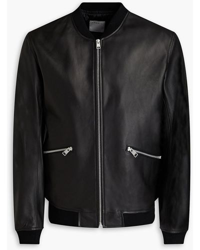 Sandro Monaco Leather Bomber Jacket - Black