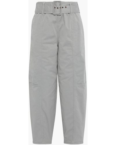 See By Chloé Cropped Belted Cotton-blend Twill Tapered Trousers - Grey
