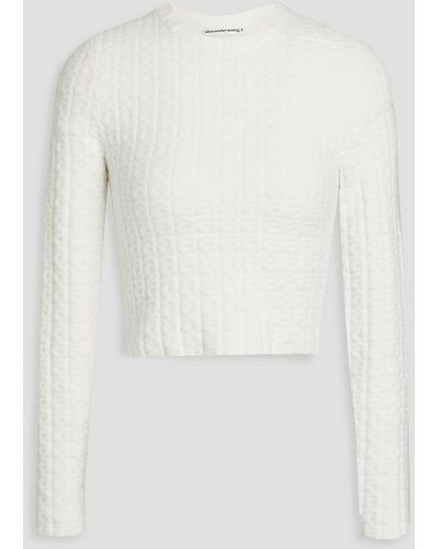 T By Alexander Wang Cropped Jacquard-knit Top - White