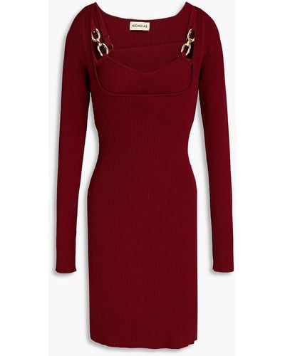 Nicholas Eydis Chain-embellished Ribbed-knit Mini Dress - Red