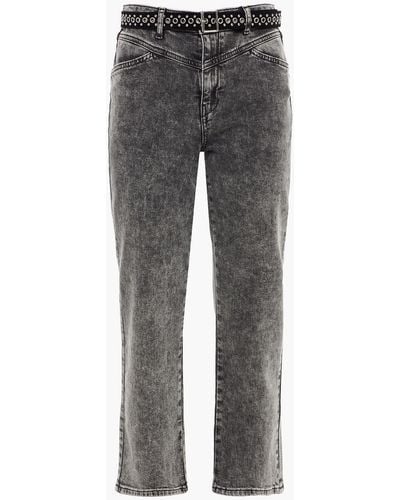 Maje Pierre Cropped Belted High-rise Straight-leg Jeans - Gray