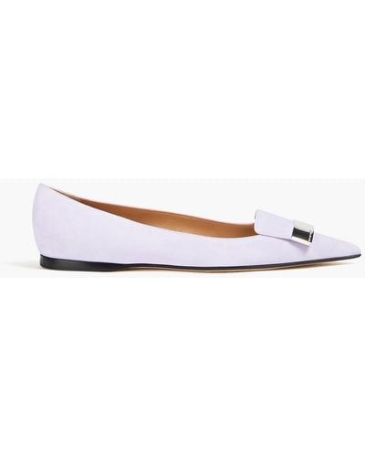 Sergio Rossi Sr1 Embellished Suede Point-toe Flats - White