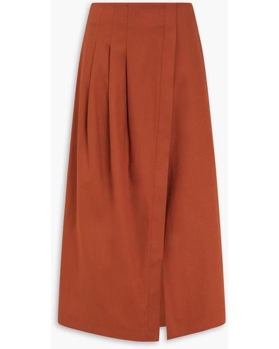 Mother Of Pearl Wrap-effect Pleated -blendtm Midi Skirt - Orange