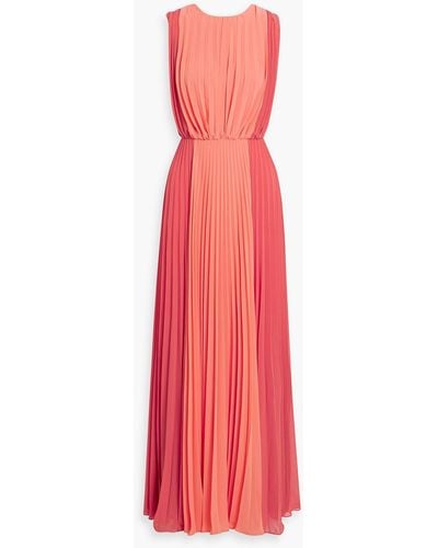 Mikael Aghal Pleated Two-tone Chiffon Gown - Red
