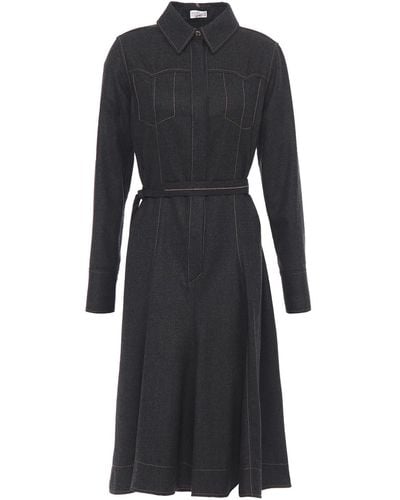 Brunello Cucinelli Bead-embellished Belted Wool-blend Felt Shirt Dress - Black