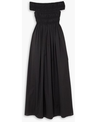 Matteau Off-the-shoulder Shirred Cotton-poplin Maxi Dress - Black