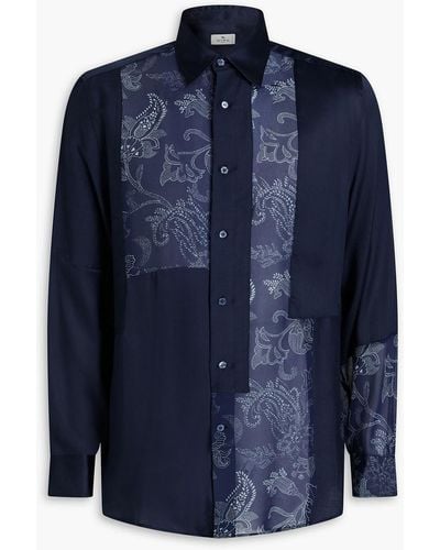 Etro Bedrucktes hemd aus satin und seiden-georgette in patchwork-optik - Blau