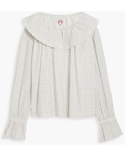 Shrimps Meadow Ruffle-trimmed Checked Cotton-poplin Top - White