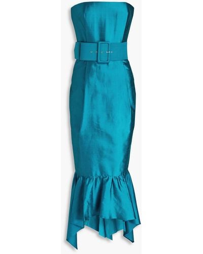 Rasario Strapless Fluted Silk-shantung Midi Dress - Blue