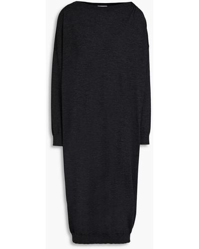 Brunello Cucinelli Bead-embellished Mélange Wool And Cashmere-blend Dress - Black