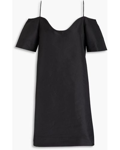 Ganni Cold-shoulder Satin Mini Dress - Black