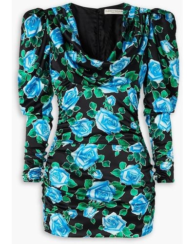 Alessandra Rich Draped Floral-print Silk-satin Mini Dress - Blue