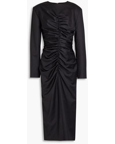 Matériel Ruched Wool-twill Midi Dress - Black