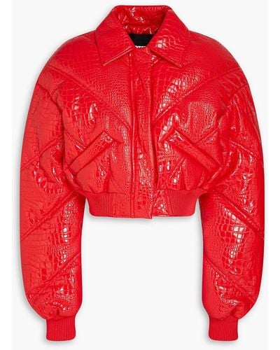 ROTATE BIRGER CHRISTENSEN Sinhy Glossed Faux Croc-effect Leather Jacket - Red