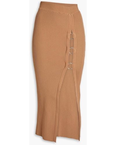 Nicholas Janella Ring-embellished Ribbed-knit Midi Skirt - Brown