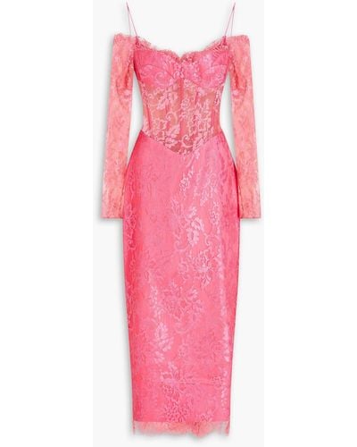 Rasario Cold-shoulder Lace Midi Dress - Pink