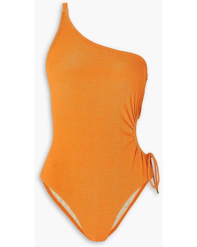 Peony One-shoulder Cutout Metallic Swimsuit - Orange
