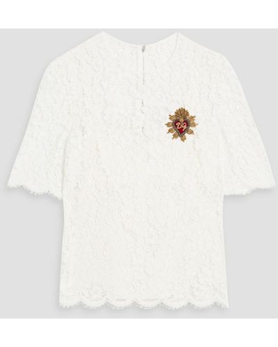 Dolce & Gabbana Appliquéd Cotton-blend Corded Lace Top - White