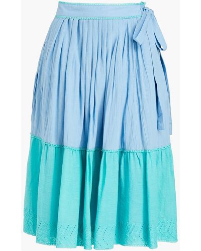 Antik Batik Amie Broderie Anglaise-trimmed Two-tone Cotton-gauze Midi Skirt - Blue
