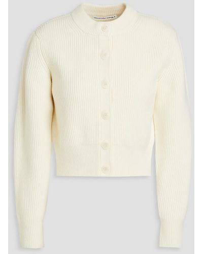 T By Alexander Wang Cropped Ribbed Wool-blend Cardigan - White