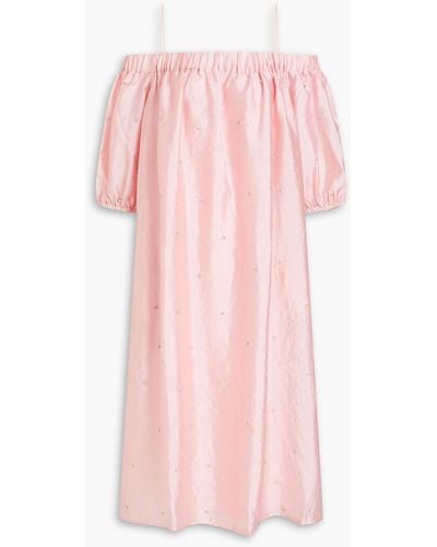 Stine Goya Portia Cold-shoulder Crystal-embellished Satin-crepe Midi Dress - Pink