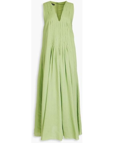 Emporio Armani Pleated Linen Midi Dress - Green