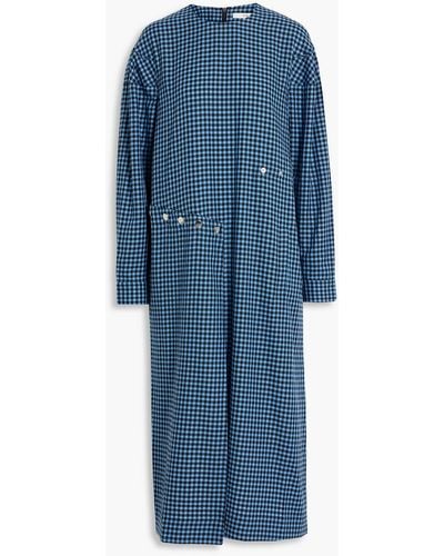Tibi Asymmetric Gingham Lyocell And Cotton-blend Midi Dress - Blue