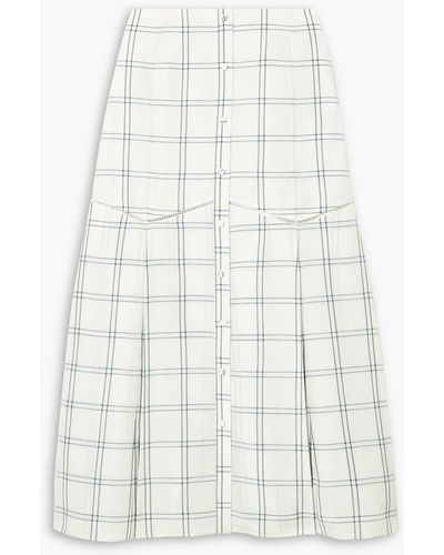 Brock Collection Tamala Pleated Checked Linen And Silk-blend Midi Skirt - White