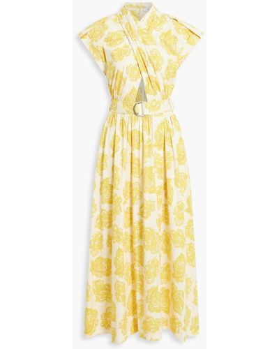 10 Crosby Derek Lam Cutout Paisley-print Cotton-blend Poplin Midi Wrap Dress - Yellow