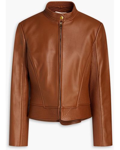 Tory Burch Calista Quilted Leather Biker Jacket - Brown