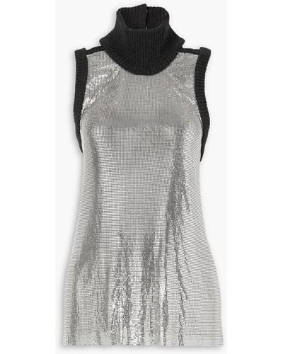 Christopher Kane Open-back Chainmail-paneled Crepe De Chine Top - Gray