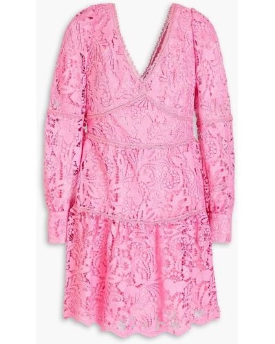 Marchesa Tiered Guipure Lace Mini Dress - Pink