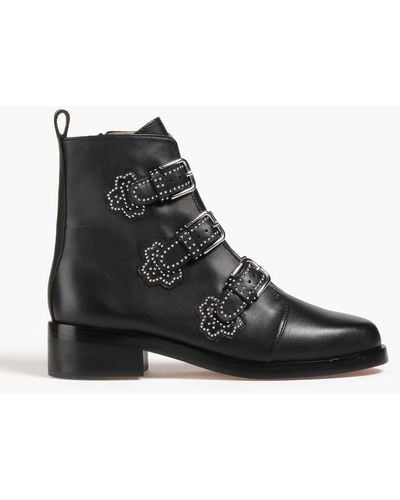 Maje Studded Leather Ankle Boots - Black