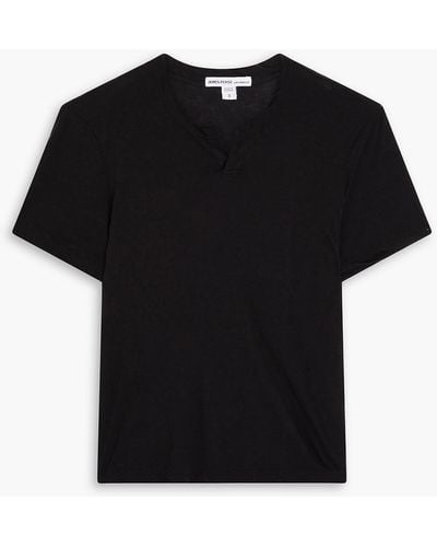James Perse Cotton And Linen-blend Henley T-shirt - Black