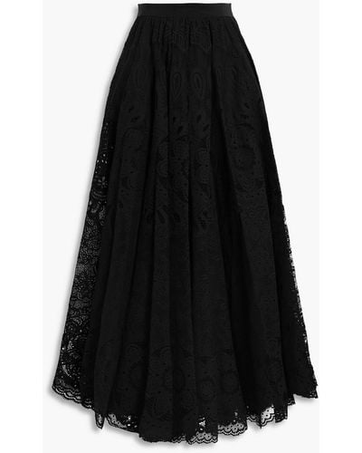 RED Valentino Gathered Cotton-blend Leavers Lace Midi Skirt - Black