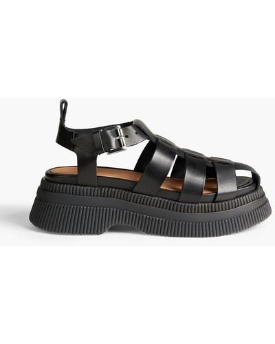 Ganni Leather Platform Sandals - Black