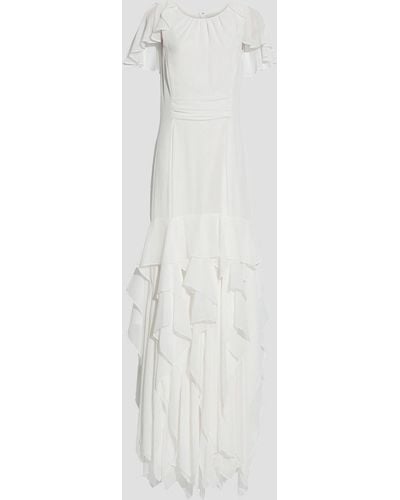 Halston Ruffled Chiffon Gown - White