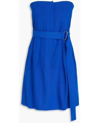 Victoria Beckham Strapless Belted Canvas Mini Dress - Blue