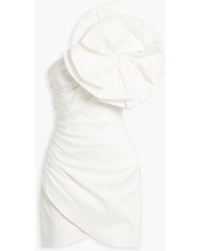 Rachel Gilbert Evana One-shoulder Appliquéd Shantung Mini Dress - White