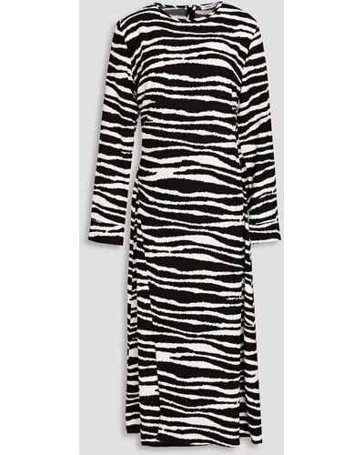 Samsøe & Samsøe Wrap-effect Zebra-print Cady Midi Dress - Black