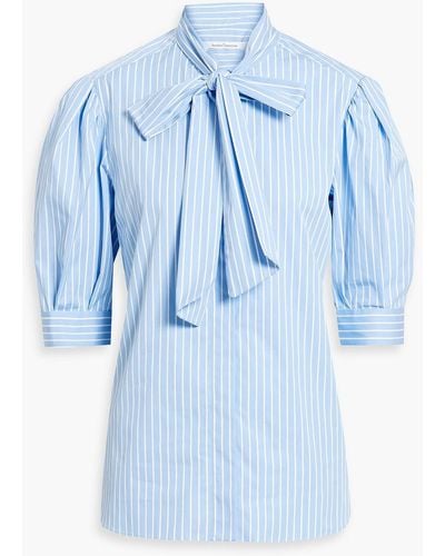 Another Tomorrow Pussy-bow Striped Cotton-poplin Shirt - Blue