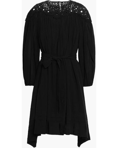 Isabel Marant Crochet-paneled Cotton-gauze Mini Dress - Black