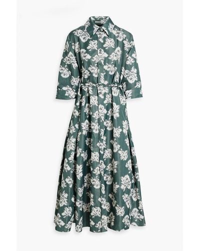 Emilia Wickstead Tokyo Cutout Floral-print Faille Midi Shirt Dress - Green