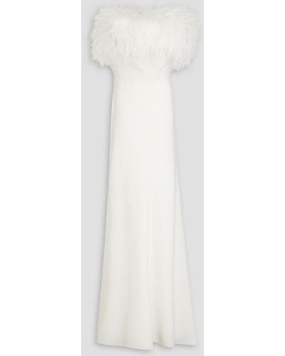 Jenny Packham Strapless Feather-embellished Crepe Gown - White