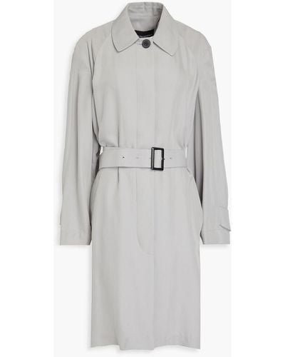 Emporio Armani Belted Cupro-blend Twill Coat - Grey