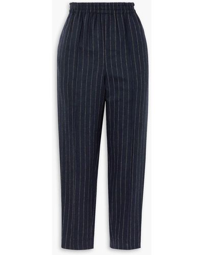 By Malene Birger Florah Cropped Pinstriped Flannel Tapered Pants - Blue