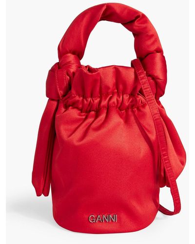 Ganni Knotted Satin Bucket Bag - Red