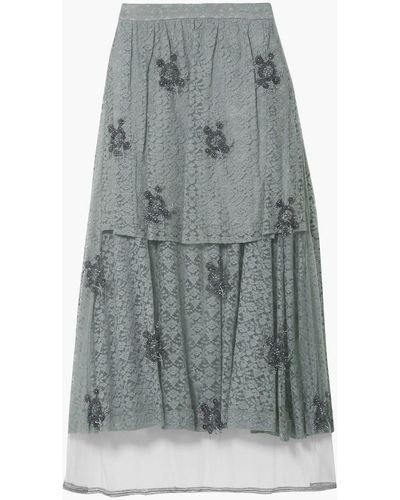 Stella McCartney Isabella Layered Embellished Tulle And Leavers Lace Maxi Skirt - Green
