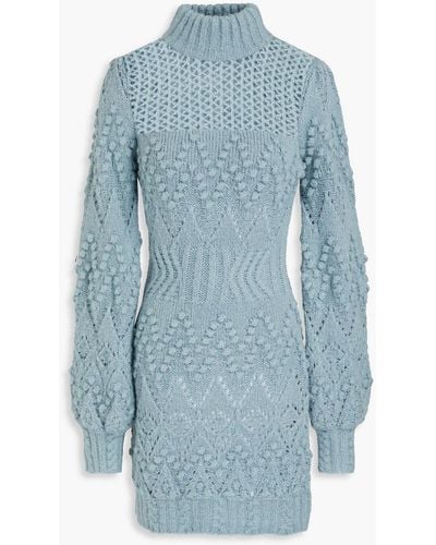 Nicholas Tinna Pointelle-knit Turtleneck Mini Dress - Blue