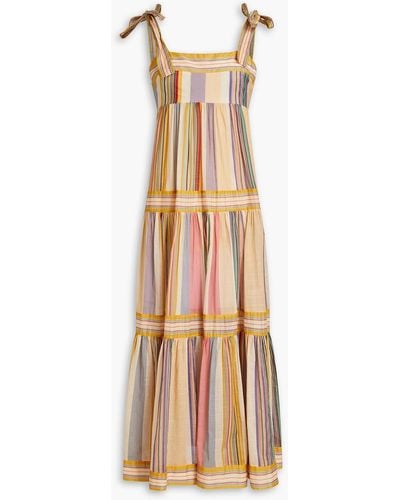 Zimmermann Gathered Striped Cotton Midi Dress - Natural